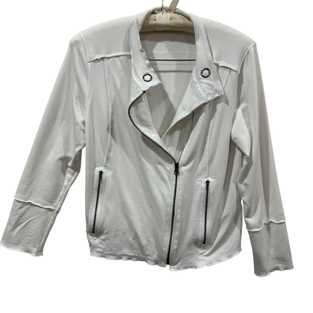 Habitat White Asymmetrical Zip Moto Jacket Women's Size S Cotton Modal Spandex